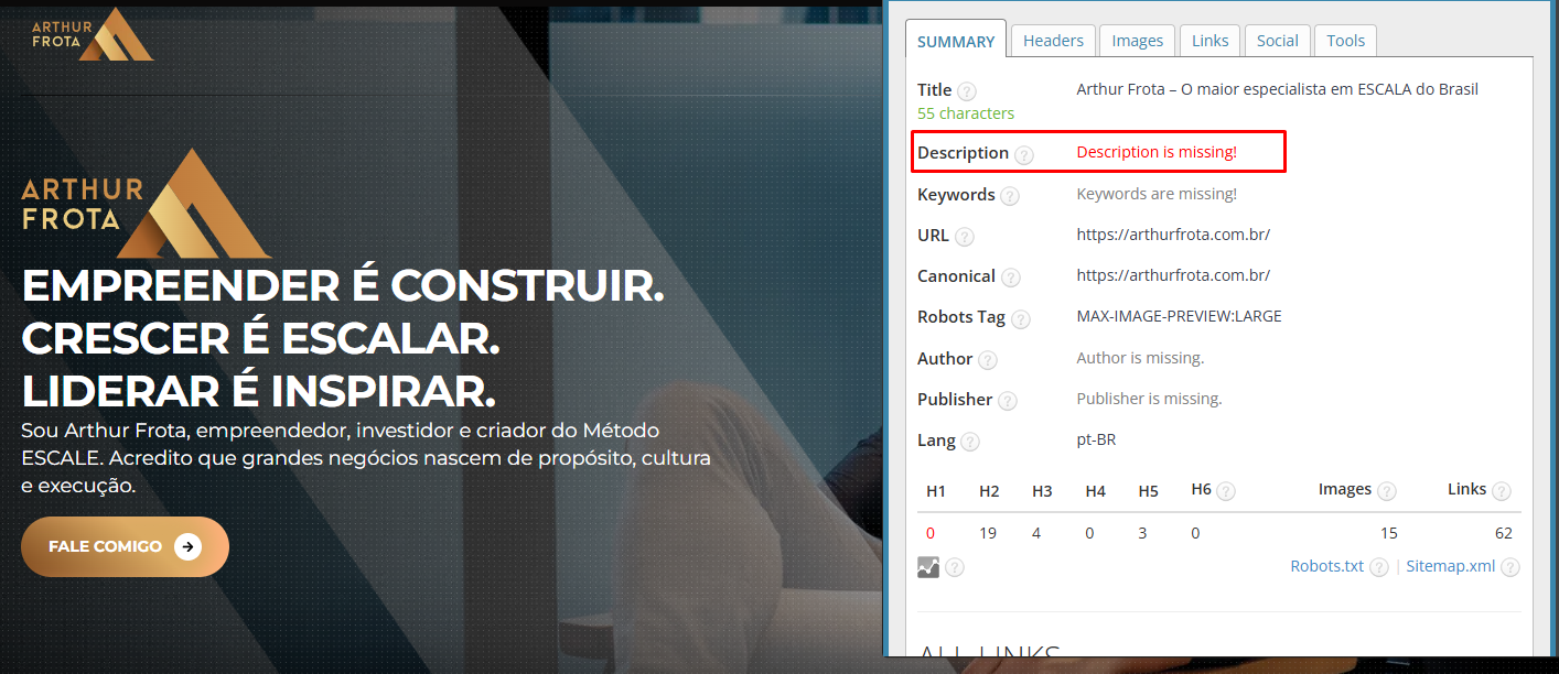 Ausência de Meta Descrição