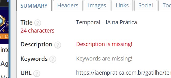 Meta Descrições Ausentes