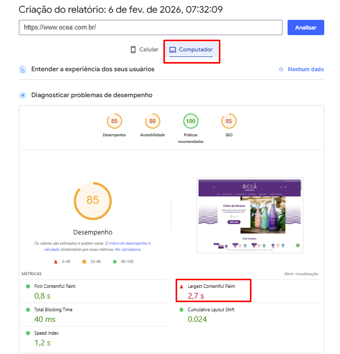 Performance Mobile Detalhe